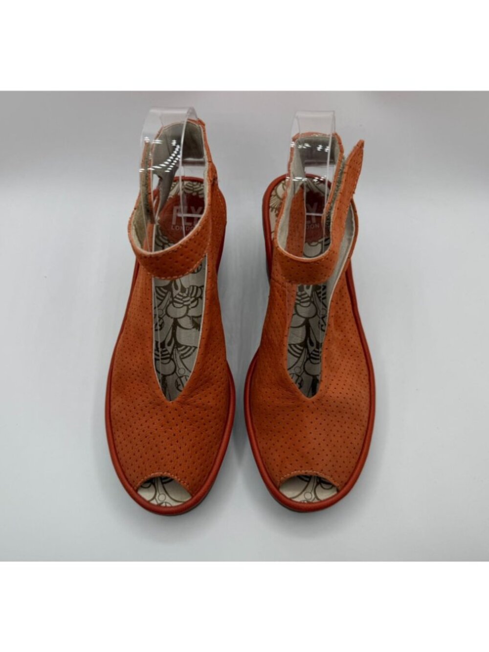 Fly London Yala Wedge Sandal Size EU37/ US6.5 Orange Perforated Leather Shoes - Picture 3 of 13